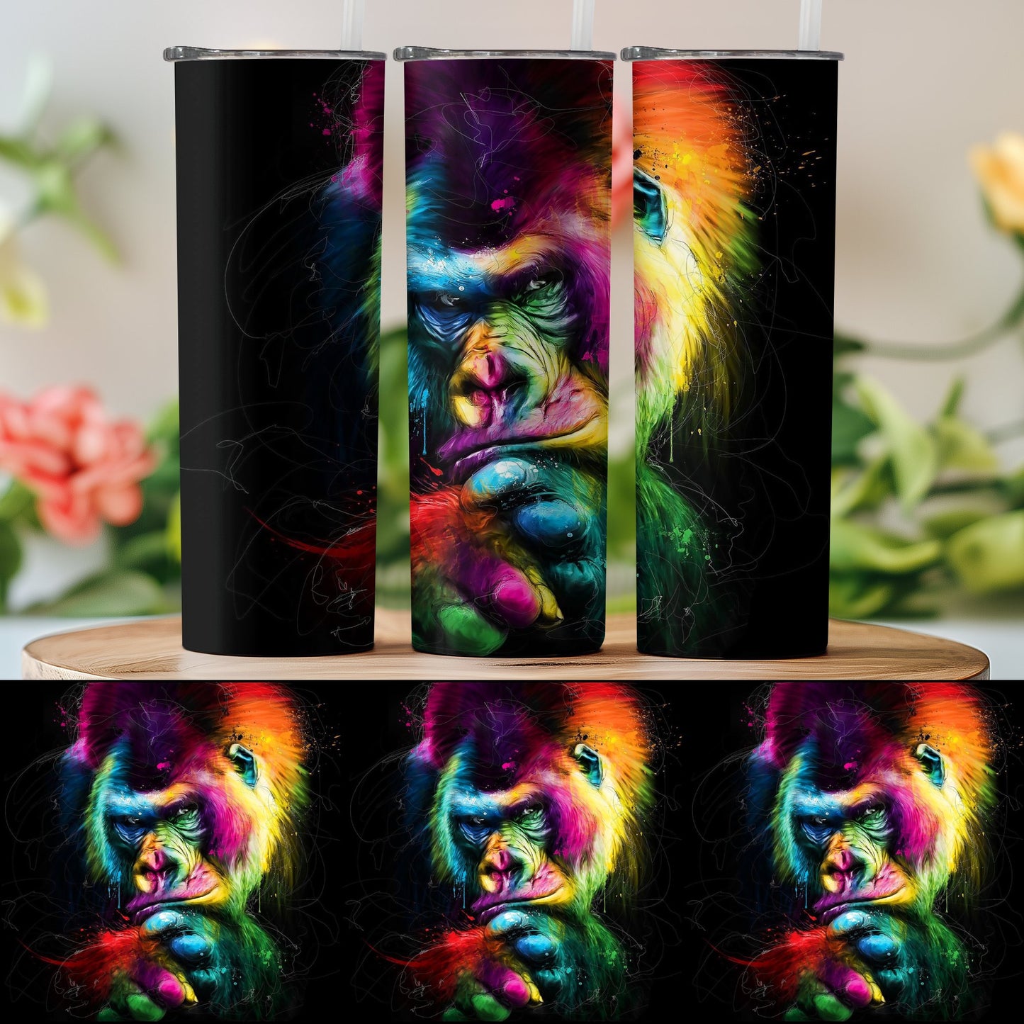 Colorful Abstract Gorilla Design Tumbler product type