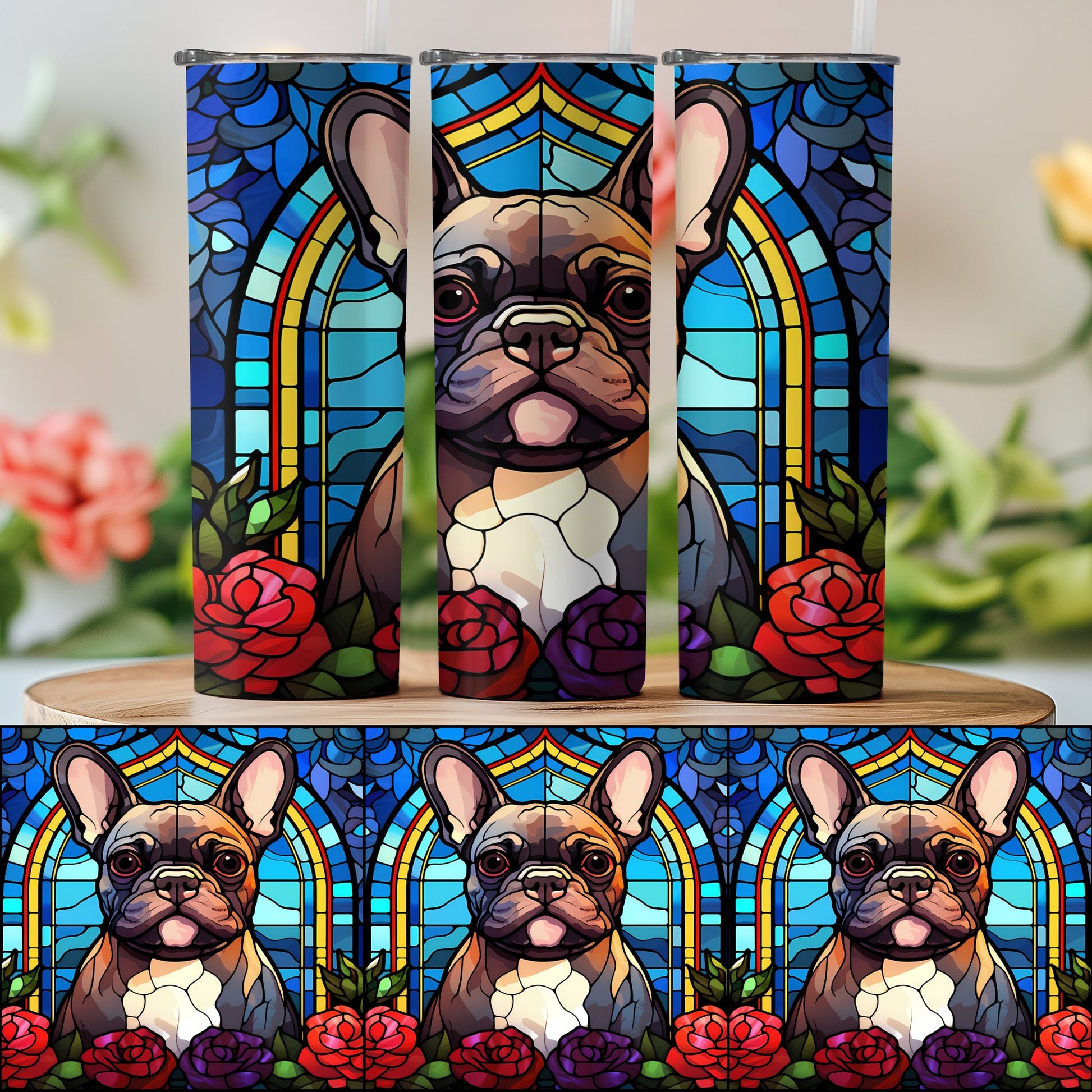 Colorful French Bulldog Stained Glass Tumbler product