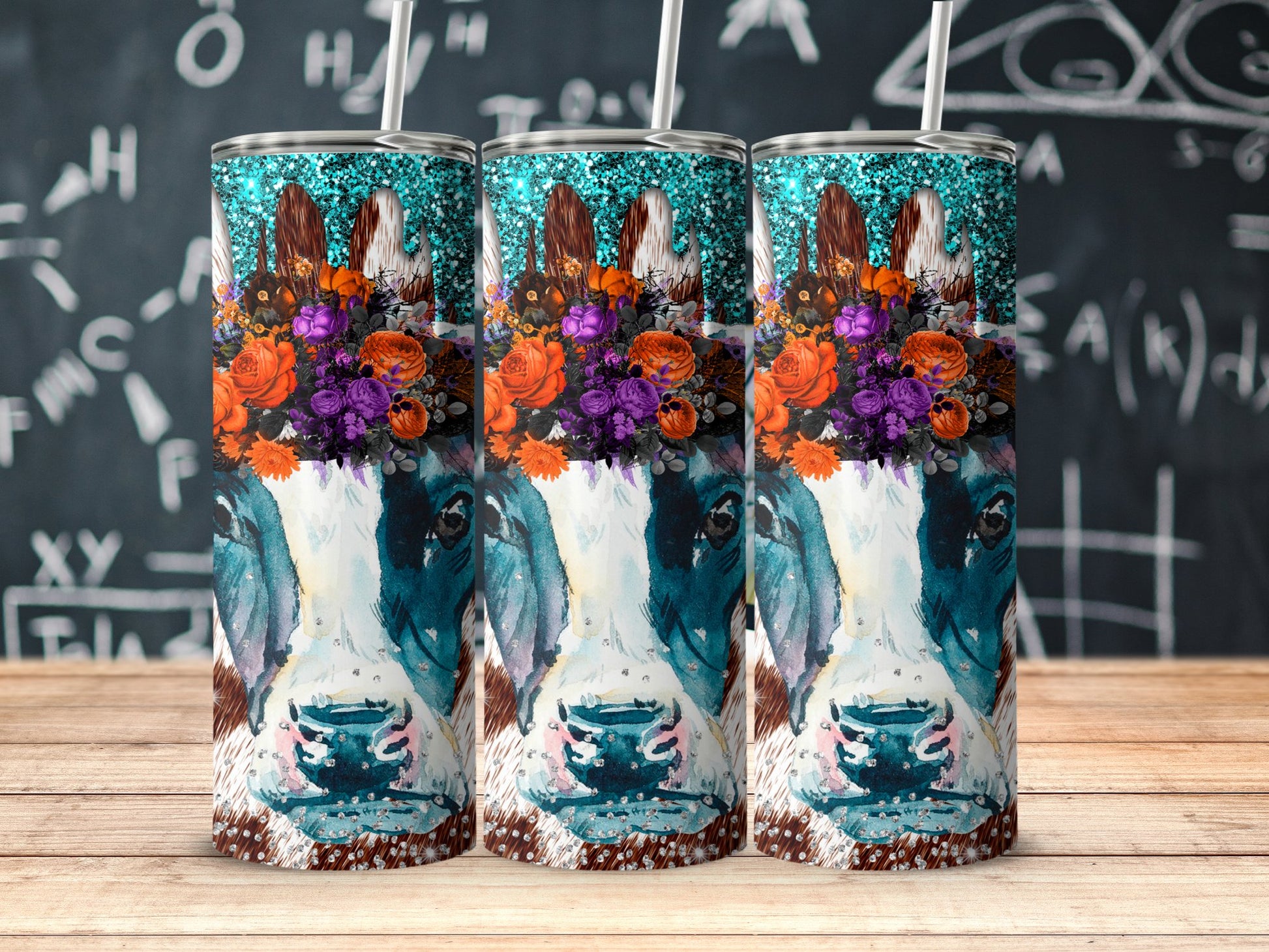 Vibrant Floral Cow Tall Tumbler Cup Fun Beverage Product