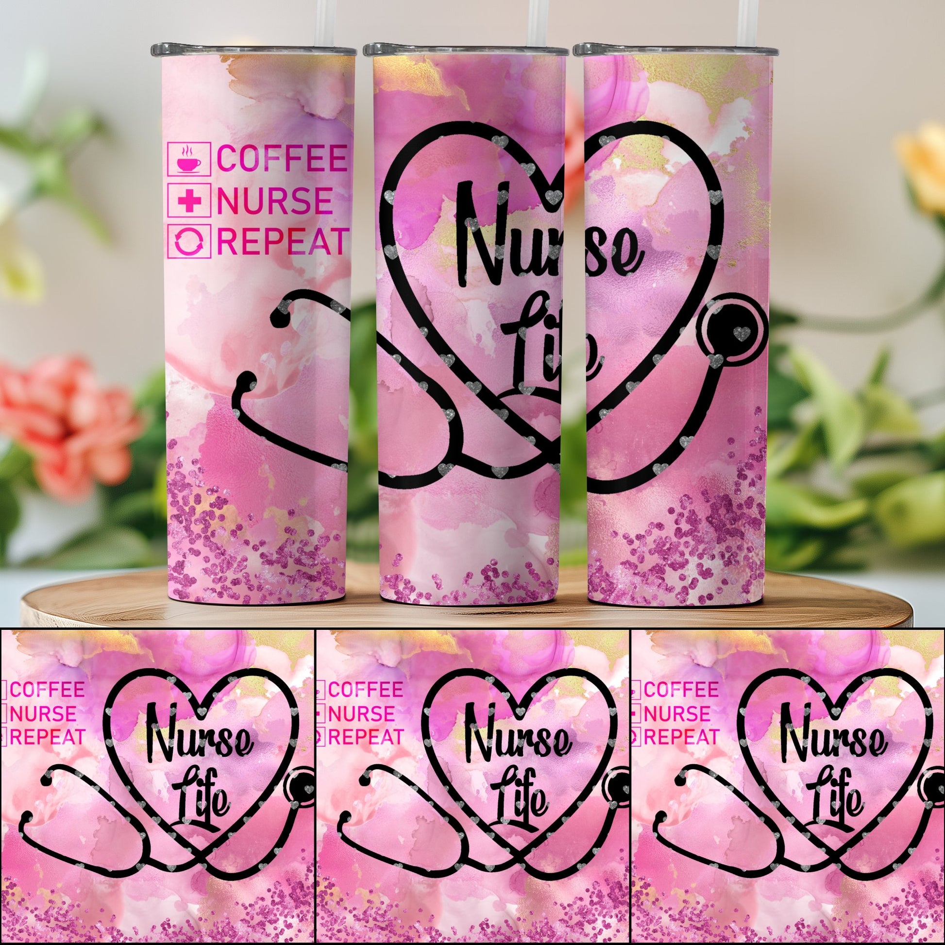 Coffee Nurse Repeat Heart Stethoscope Tumbler product type