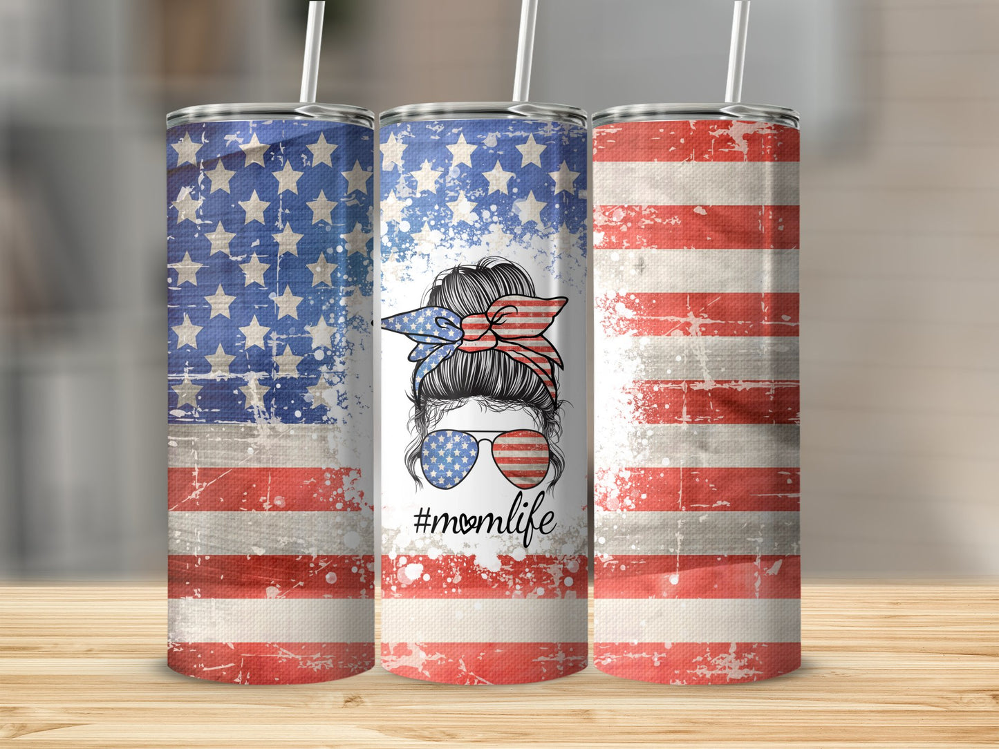 Mom Messy Bun American Flag 91542 Tumbler