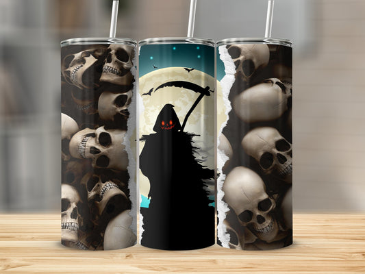 Grim Reaper Busting through Skulls (Halloween Tumblers)