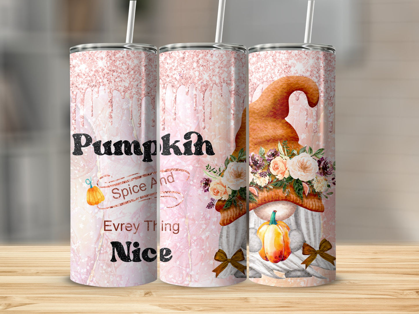 Pumpkin Spice and Everything Nice Autumn Gnome Tumbler (Halloween Tumblers)