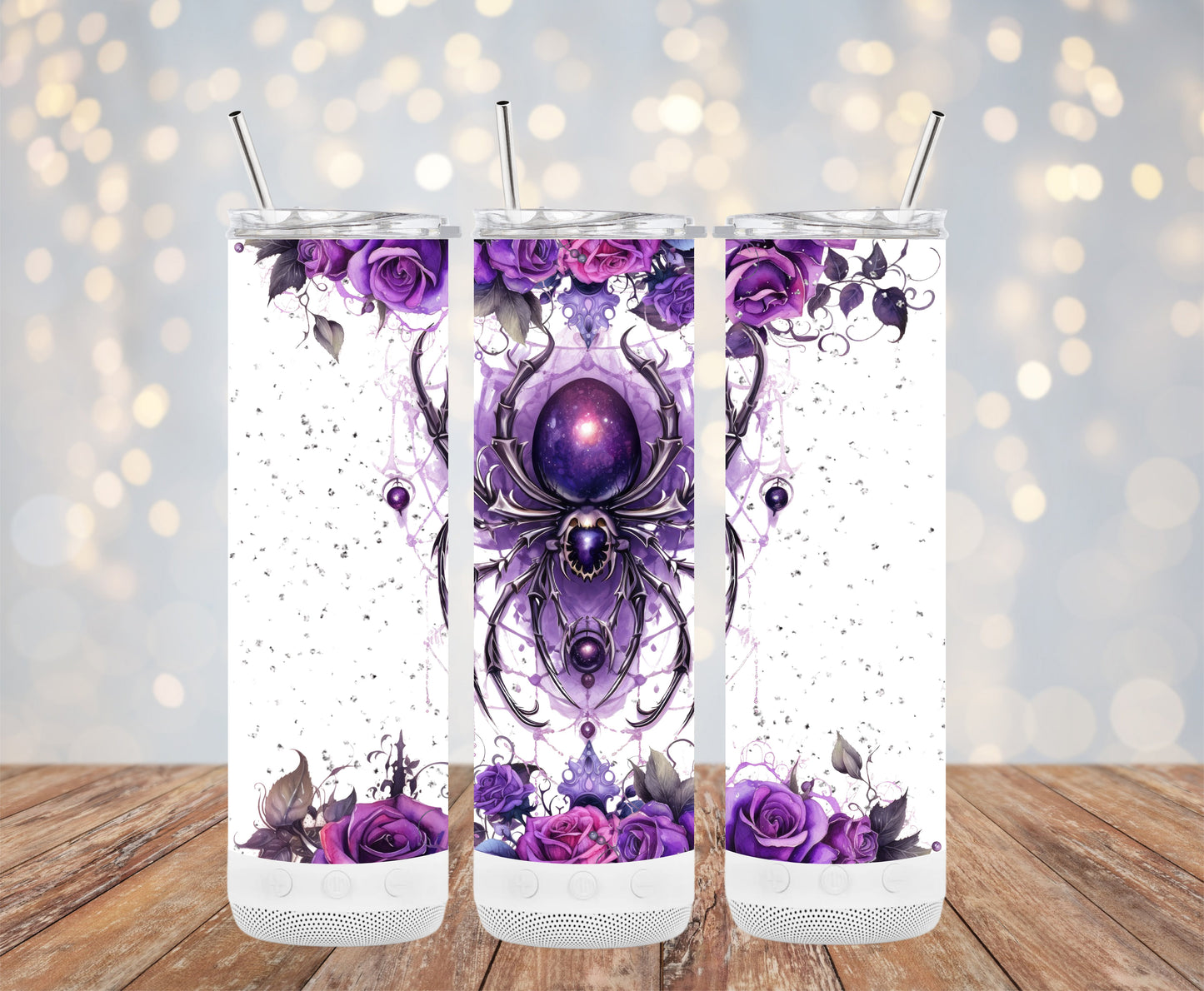 Gothic Spider and Purple Roses Design Tumblers