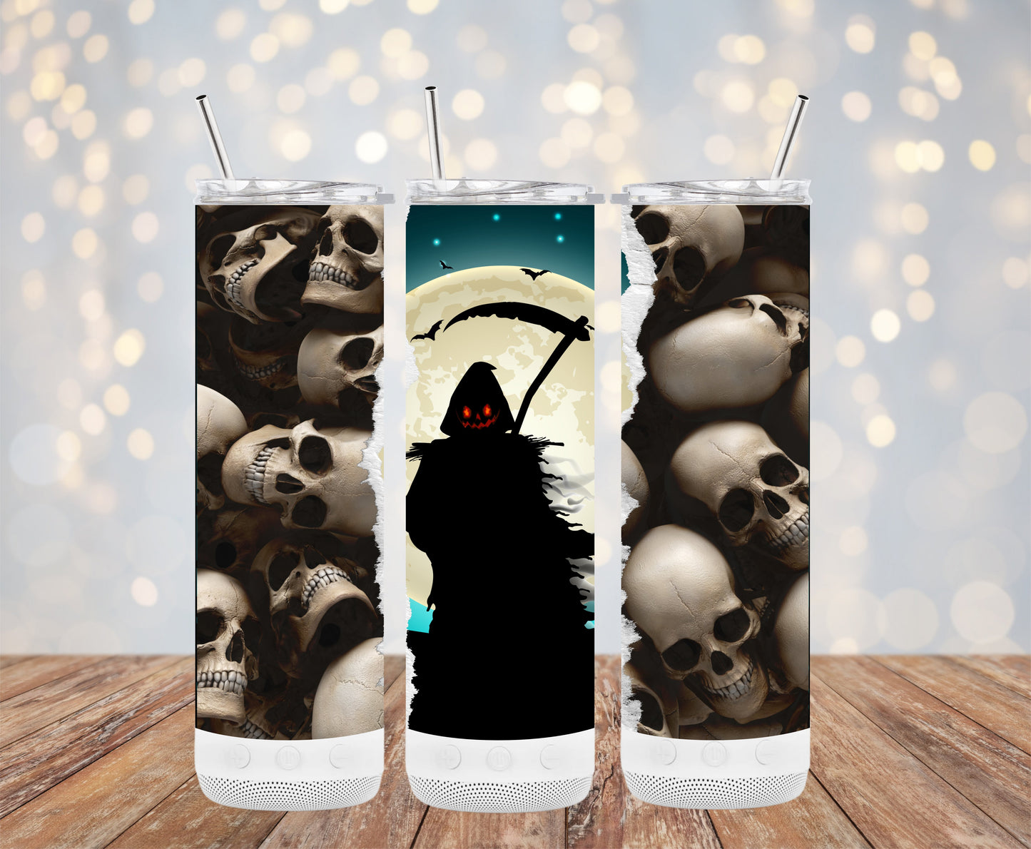 Grim Reaper Busting through Skulls (Halloween Tumblers)