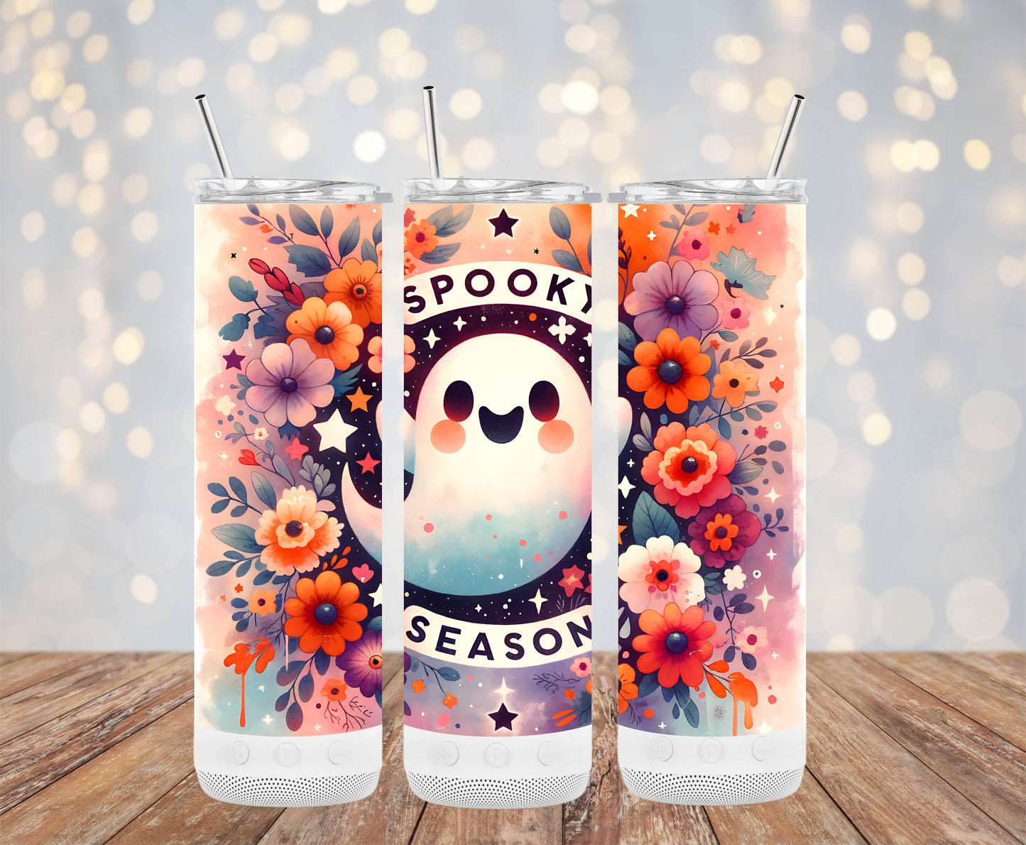 Spooky Season Ghost Floral Design Tumblers