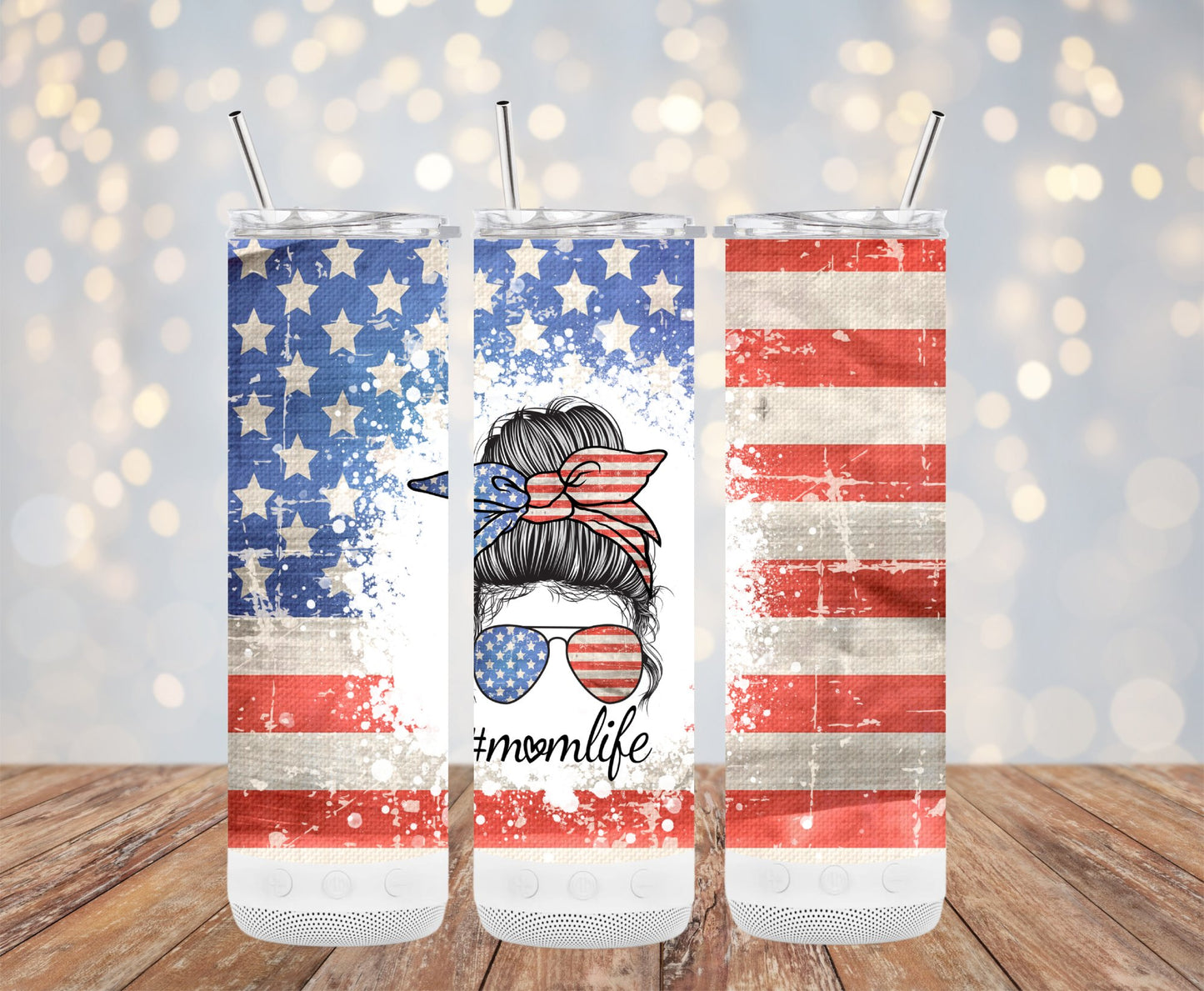 Mom Messy Bun American Flag 91542 Tumbler