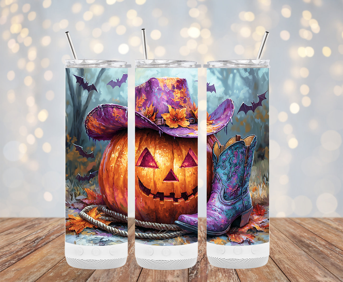 Festive Halloween Pumpkin with Hat and Boot Tumblers