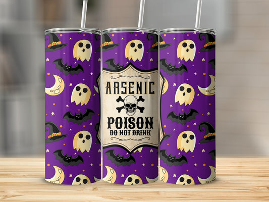 Halloween Witch Ghost Bat Moon Tumbler Wrap, Arsenic Poison Do Not Drink, Spooky Tumbler Art, Halloween Party Accessory(Halloween Tumblers)