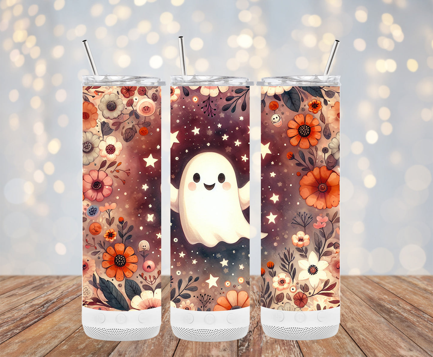 Cute Ghost and Stars Floral Decorative Tumblers