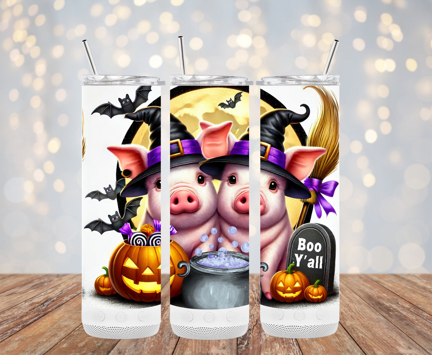 Twin Piglets Halloween Magic Scene Tumbler