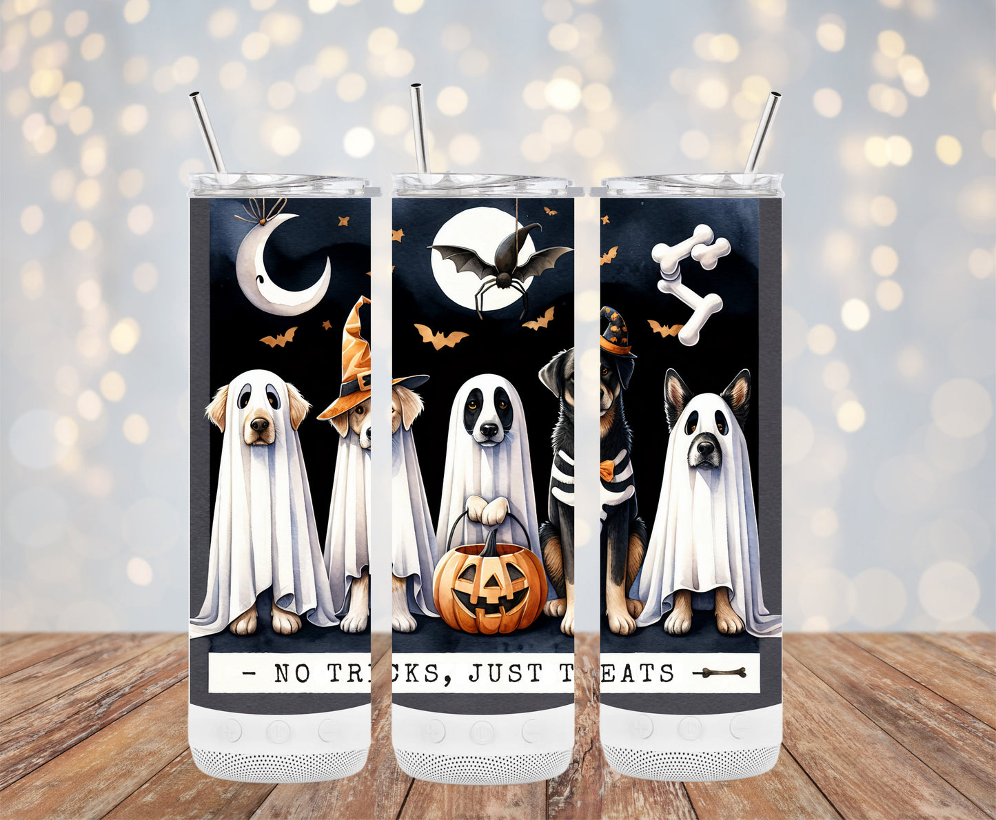 Cute Halloween Dogs in Costumes No Tricks Just Treats Tumblers