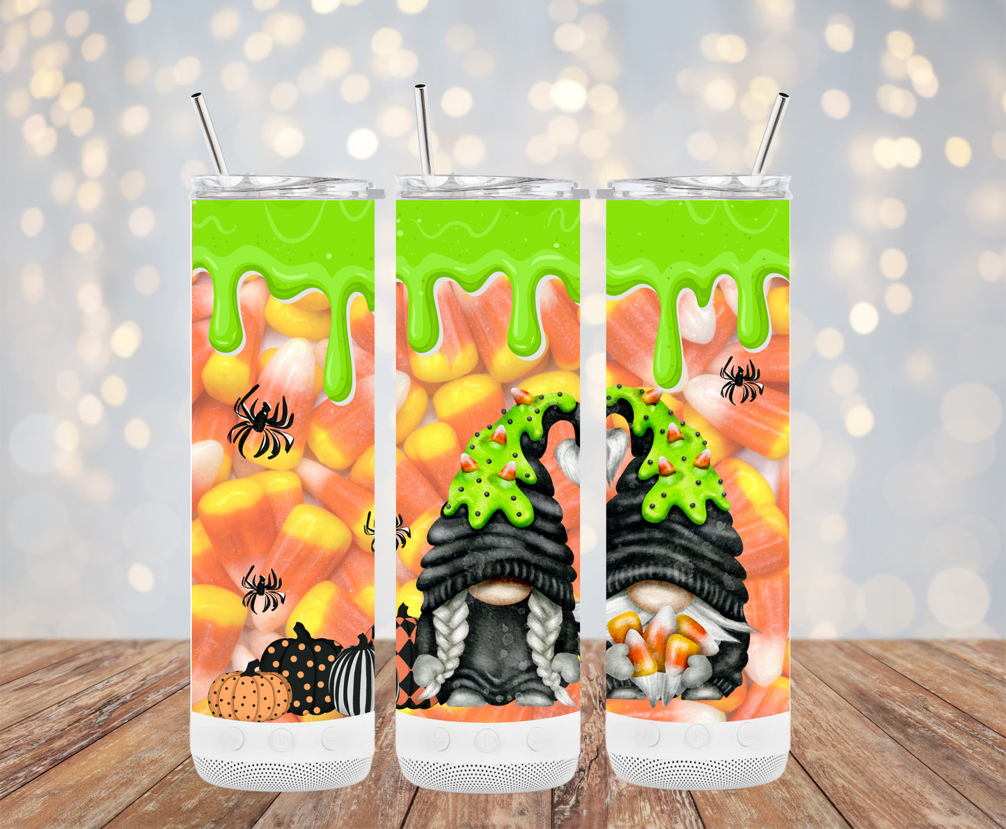 Halloween Gnome Candy Corn Theme Decorative Tumblers