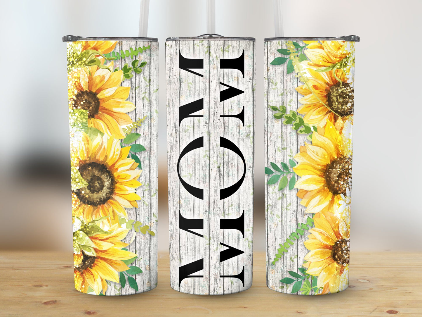 Mom Sunflower Wood Tumbler