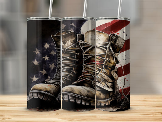 Military Boots and America Flag Tumbler