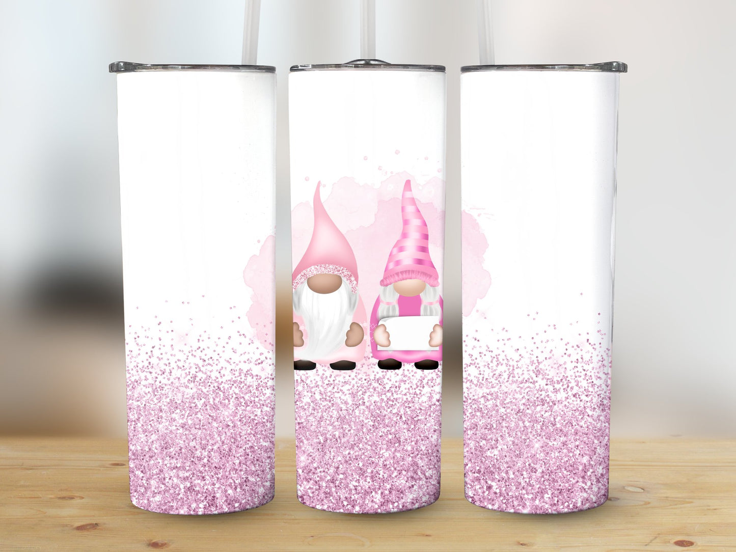 Gnome Couple Pink Glitter looking (Valentine Tumbler)