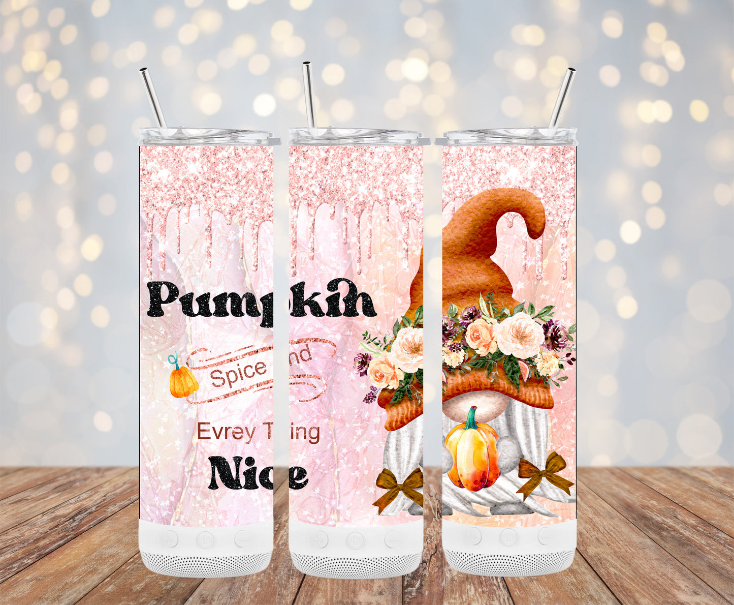 Pumpkin Spice and Everything Nice Autumn Gnome Tumbler (Halloween Tumblers)