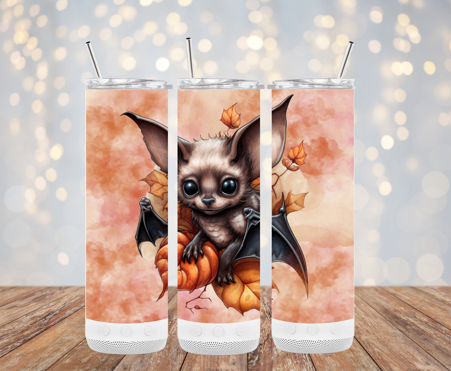 Cute Bat with Pumpkin and Fall Leaves Tumblers