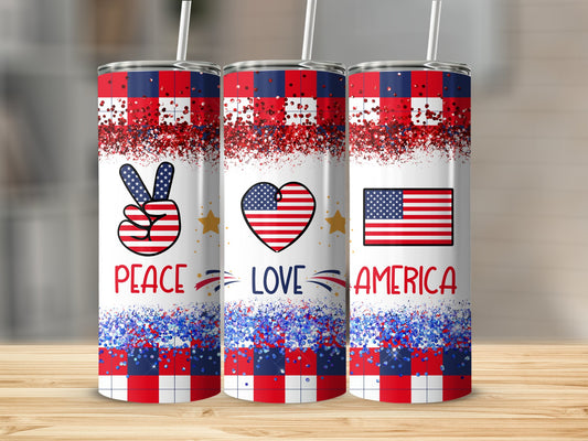 Peace Love America Checkered 91580 Tumbler