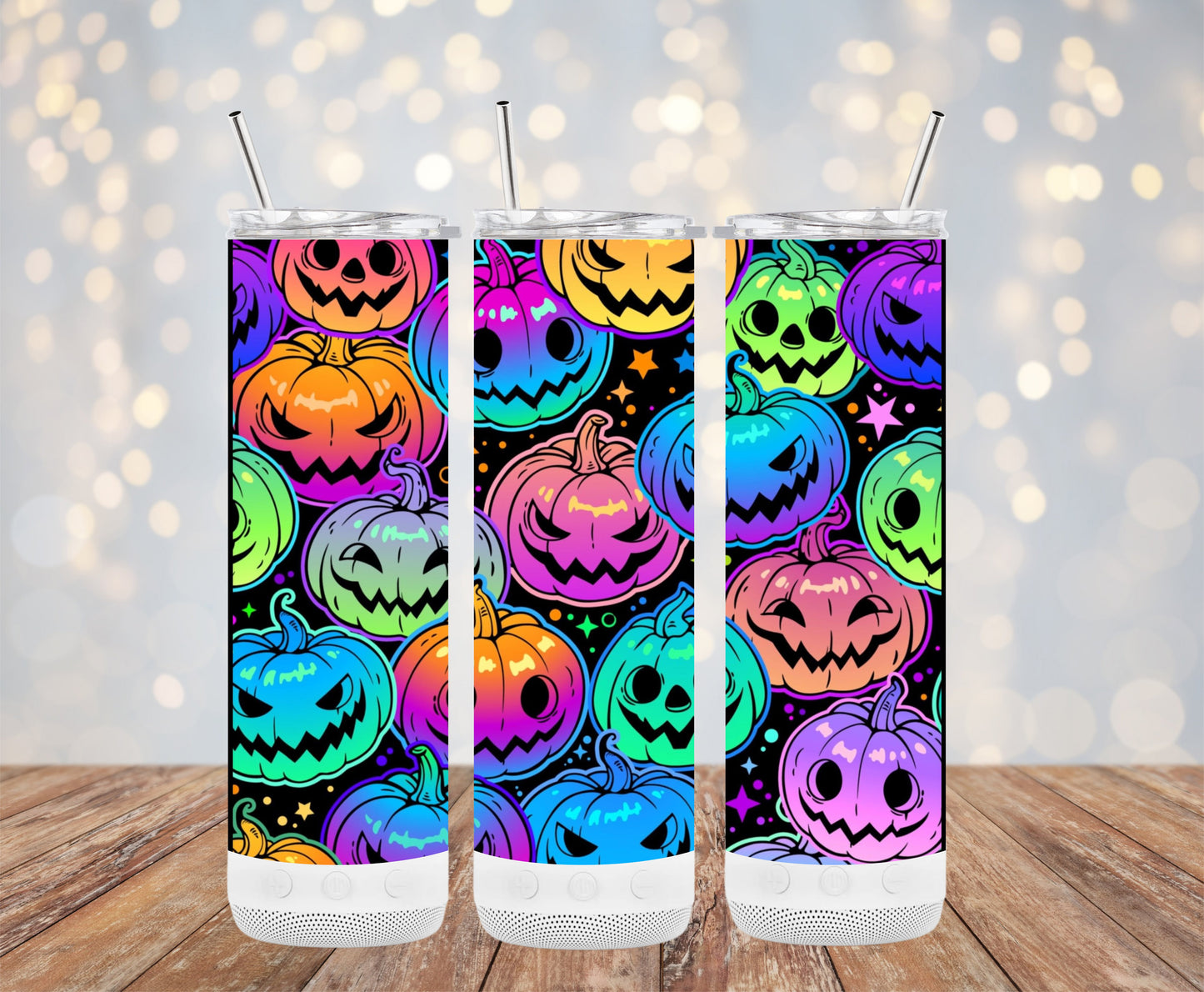 Colorful Pumpkin Faces Patterned Halloween Tumblers