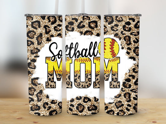 Softball Mom Leopard Gold Glitter Look Tumbler