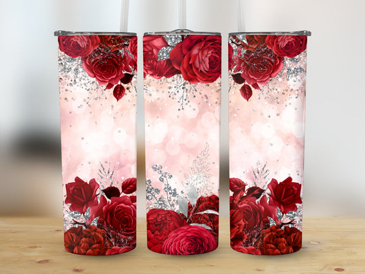 Red Floral Glitter look Tumbler