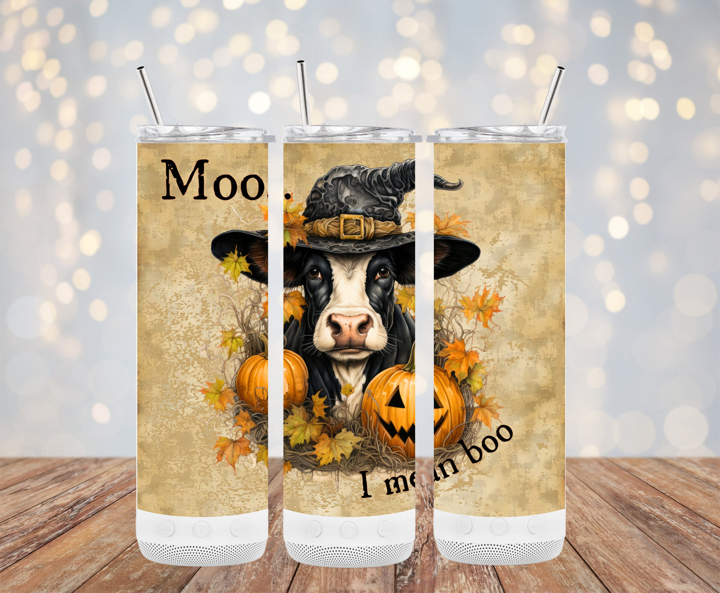 Halloween Cow with Pumpkins Design Tumblers