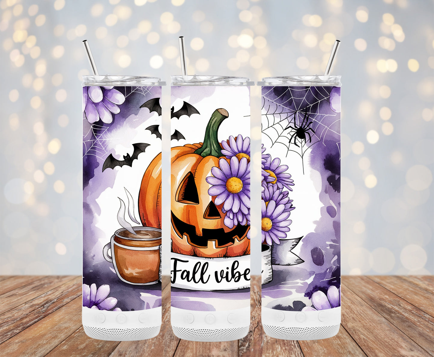 Fall Vibes Pumpkin and Daisies Halloween Tumblers