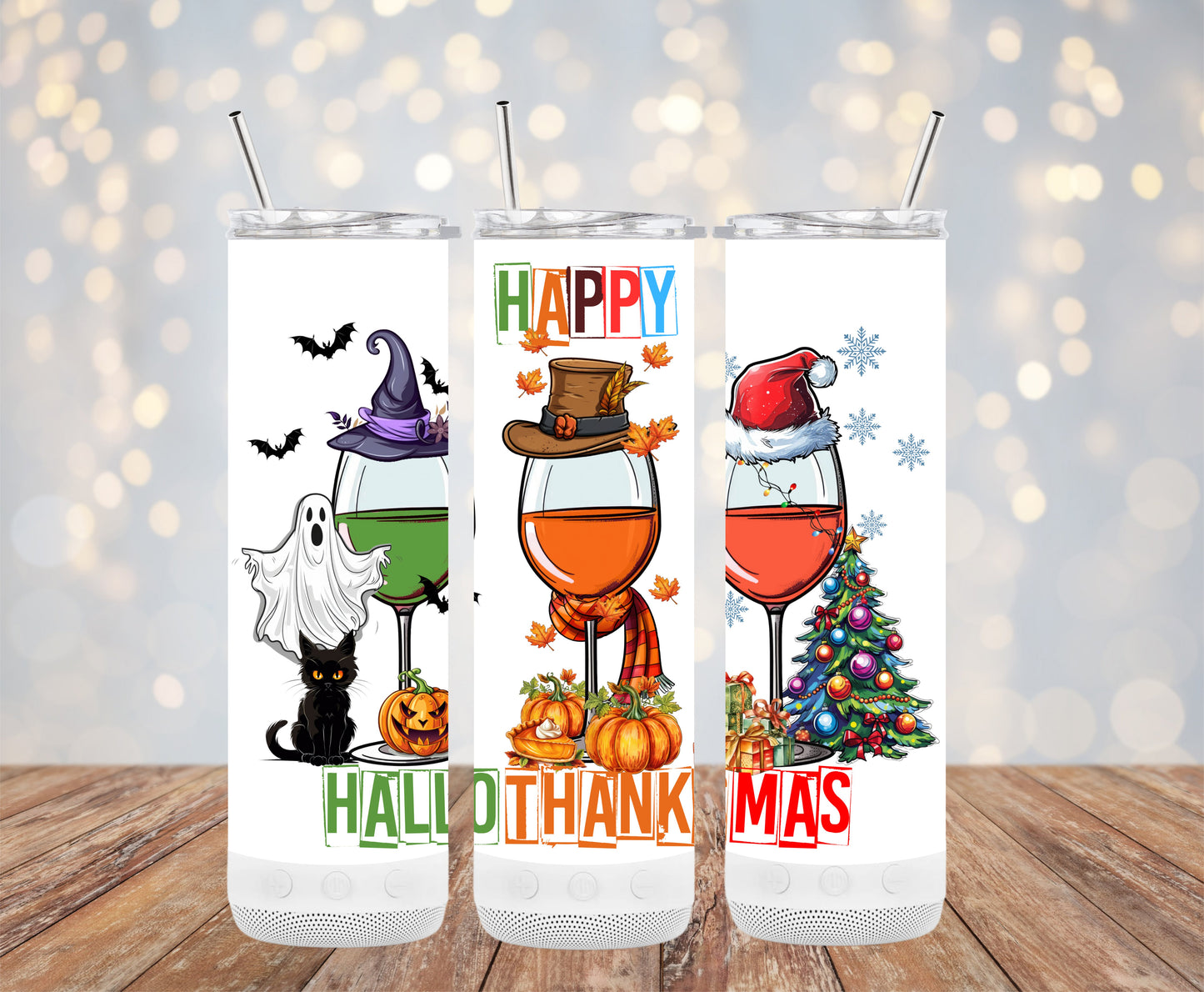 Festive HalloThanksMas Wine Glass Theme Tumblers