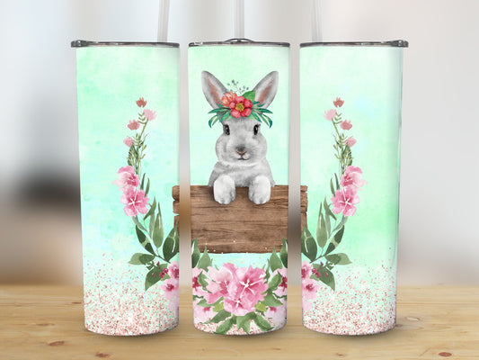 Easter Bunny Floral Wooden Sign (Easter Tumbler)