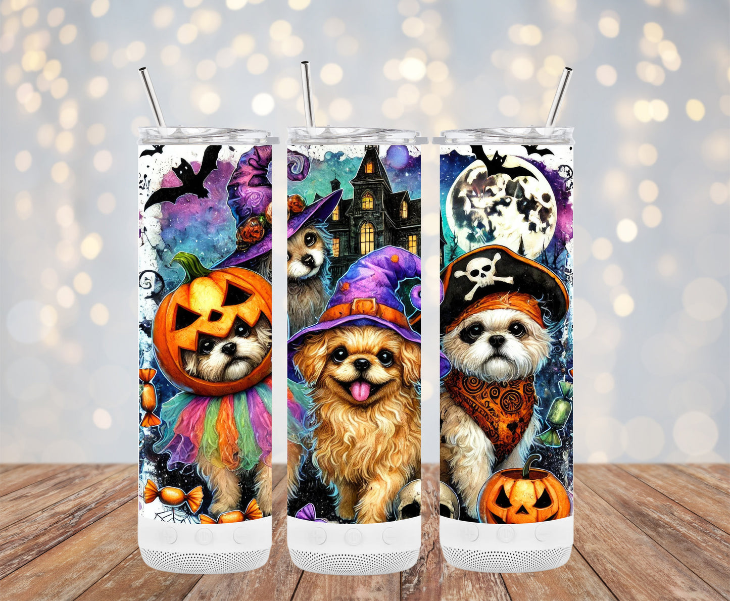 Halloween Dogs Witch Pirate Pumpkin Skull Tumblers