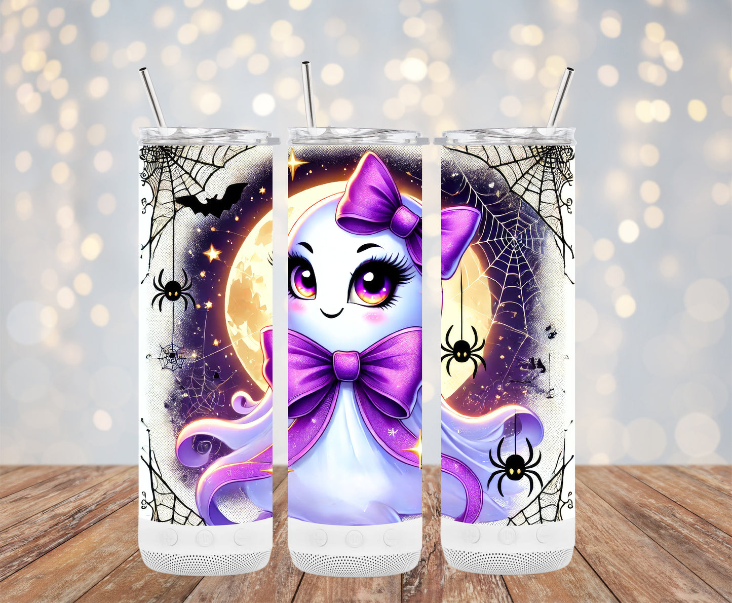 Cute Halloween Ghost with Purple Bows Tumblers