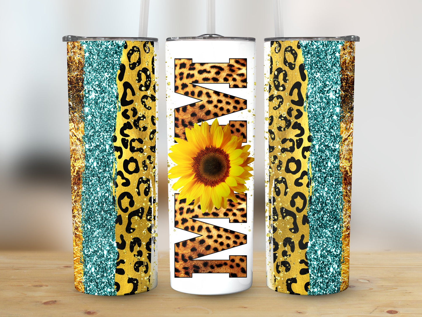 Mom Sunflower Leopard Glitter Look Tumbler