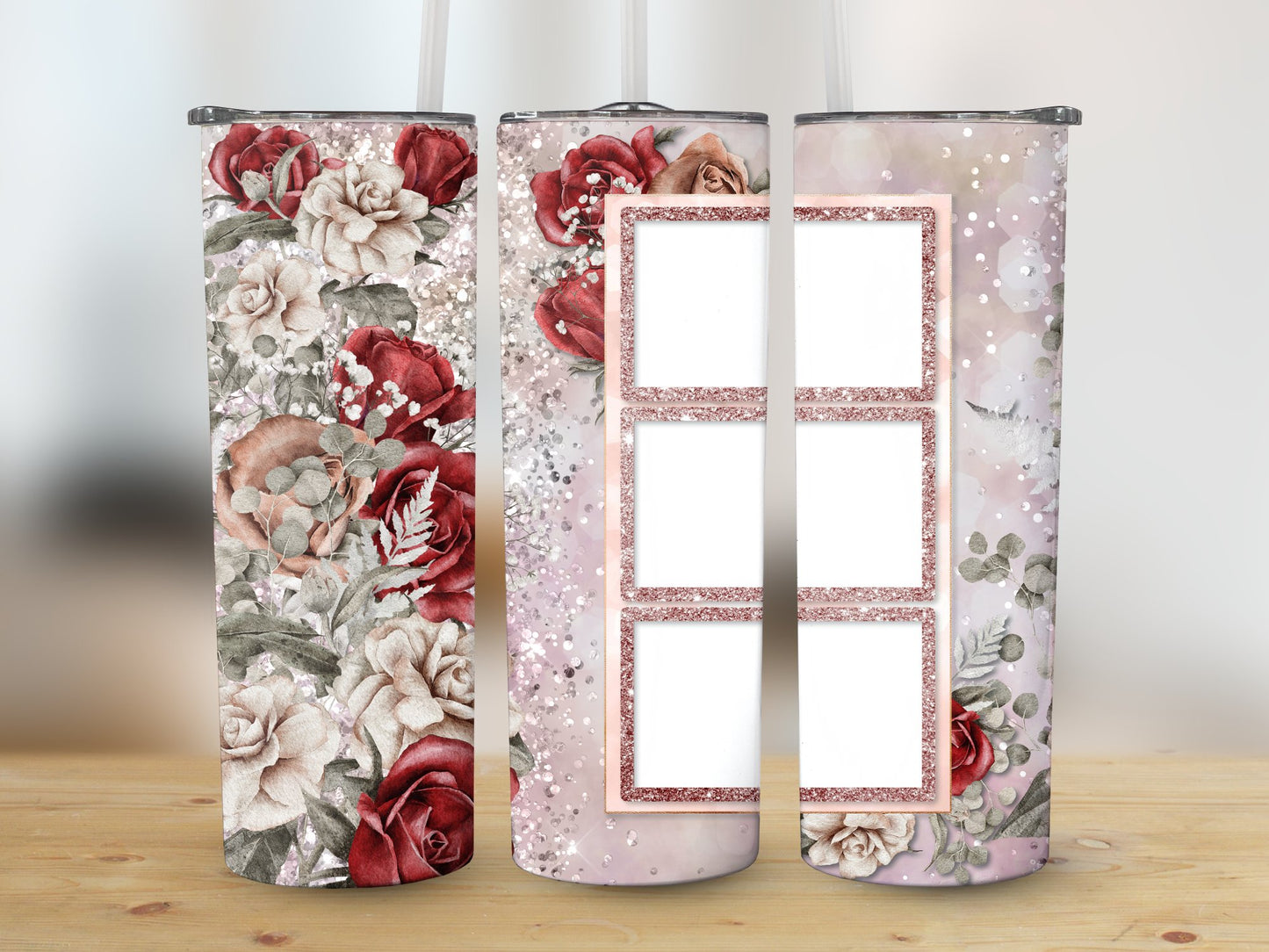 Photo Frame Floral Glitter Tumbler