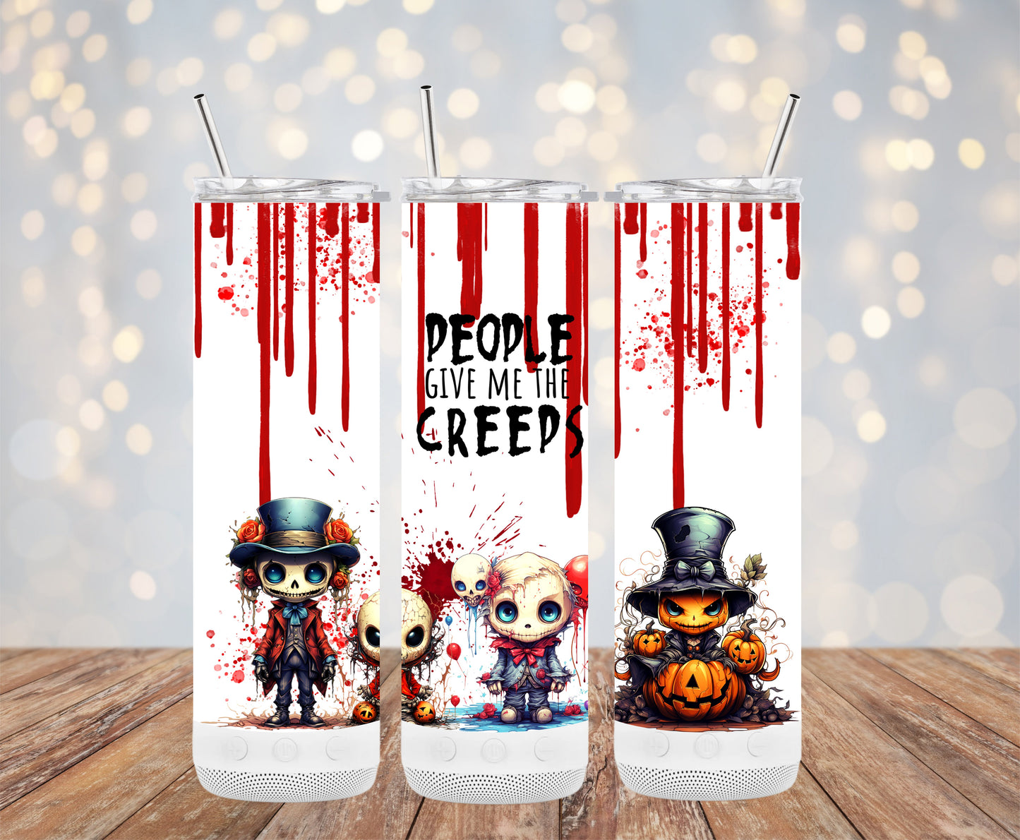 Spooky Doll and Pumpkin Halloween Art Theme Tumblers