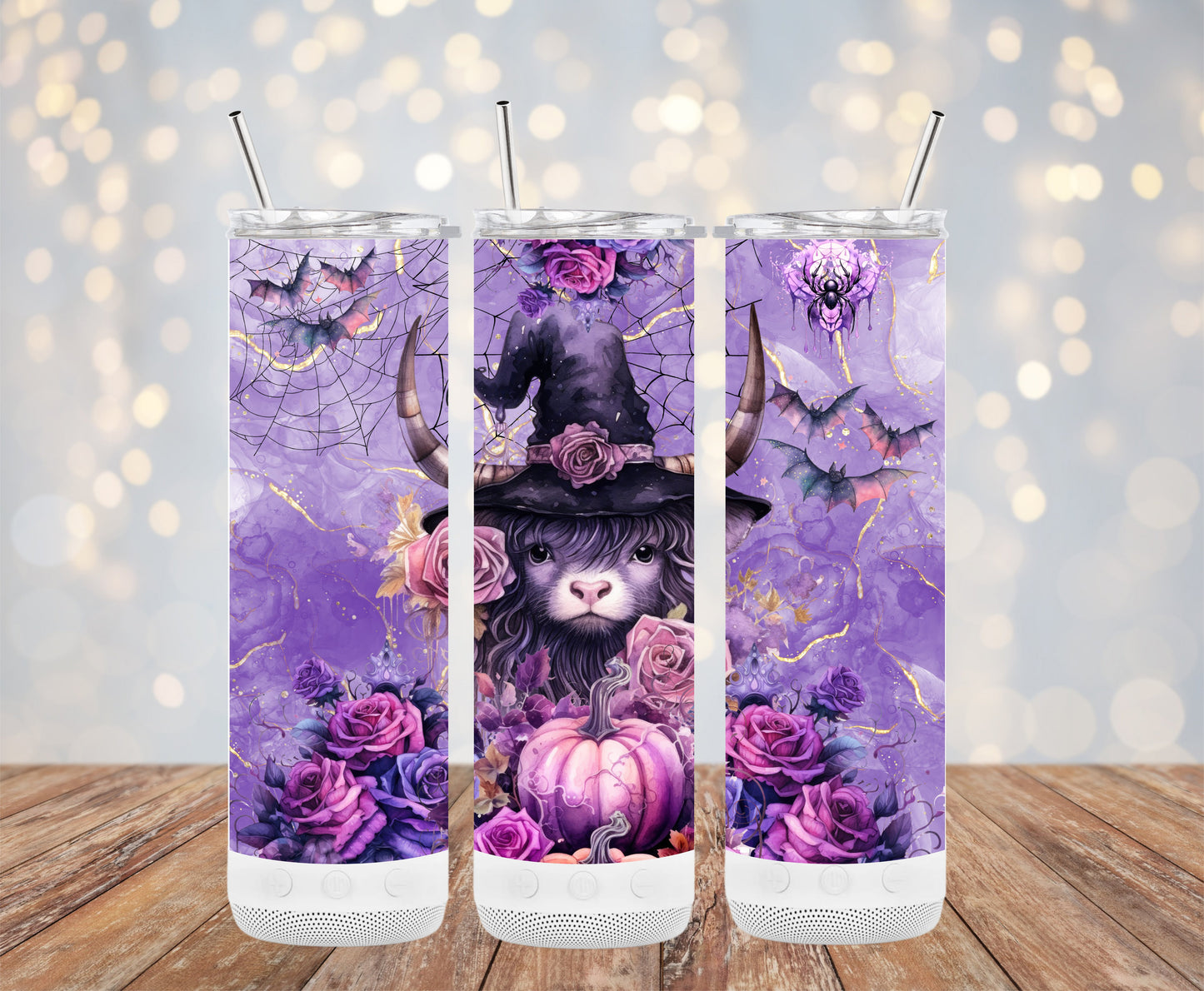 Enchanted Purple Halloween Witch and Roses Tumblers