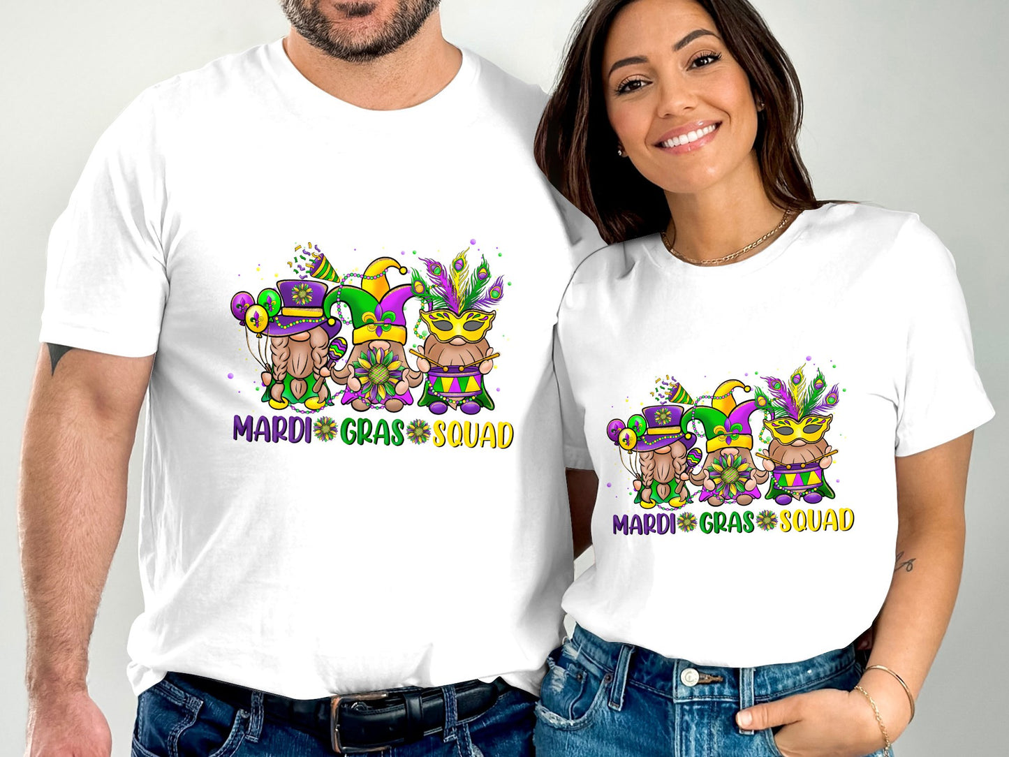 Mardi Gras Squad Gnome T-shirt.