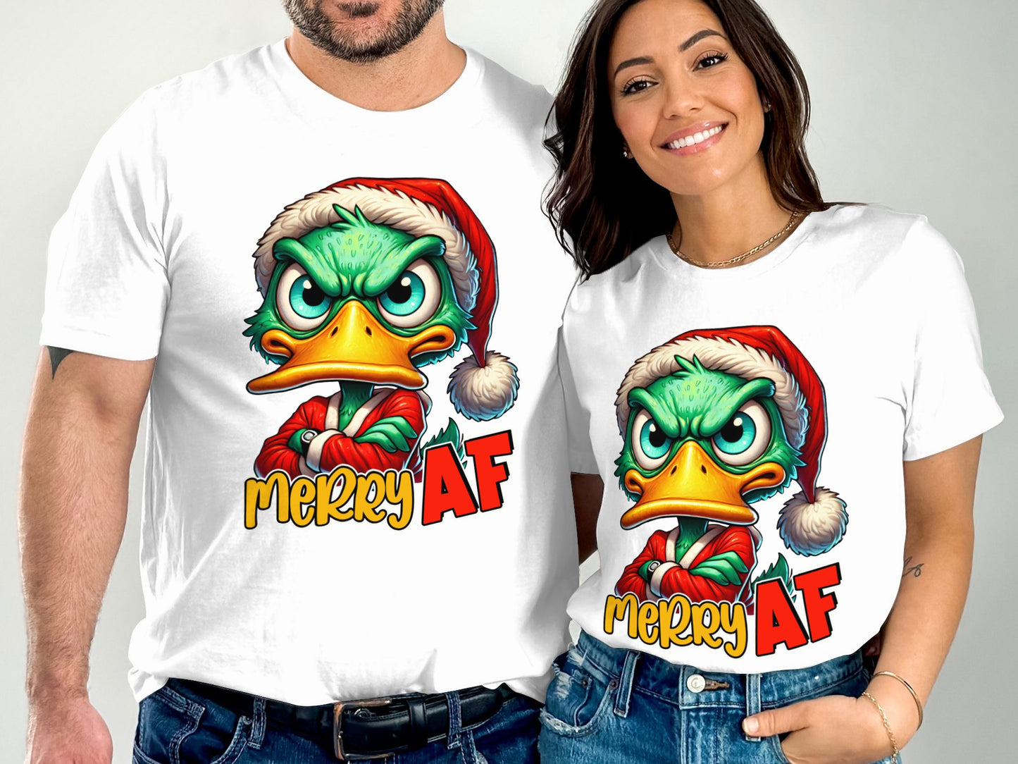 Angry Christmas Duck Graphic Merry AF T-Shirts -- 6398213