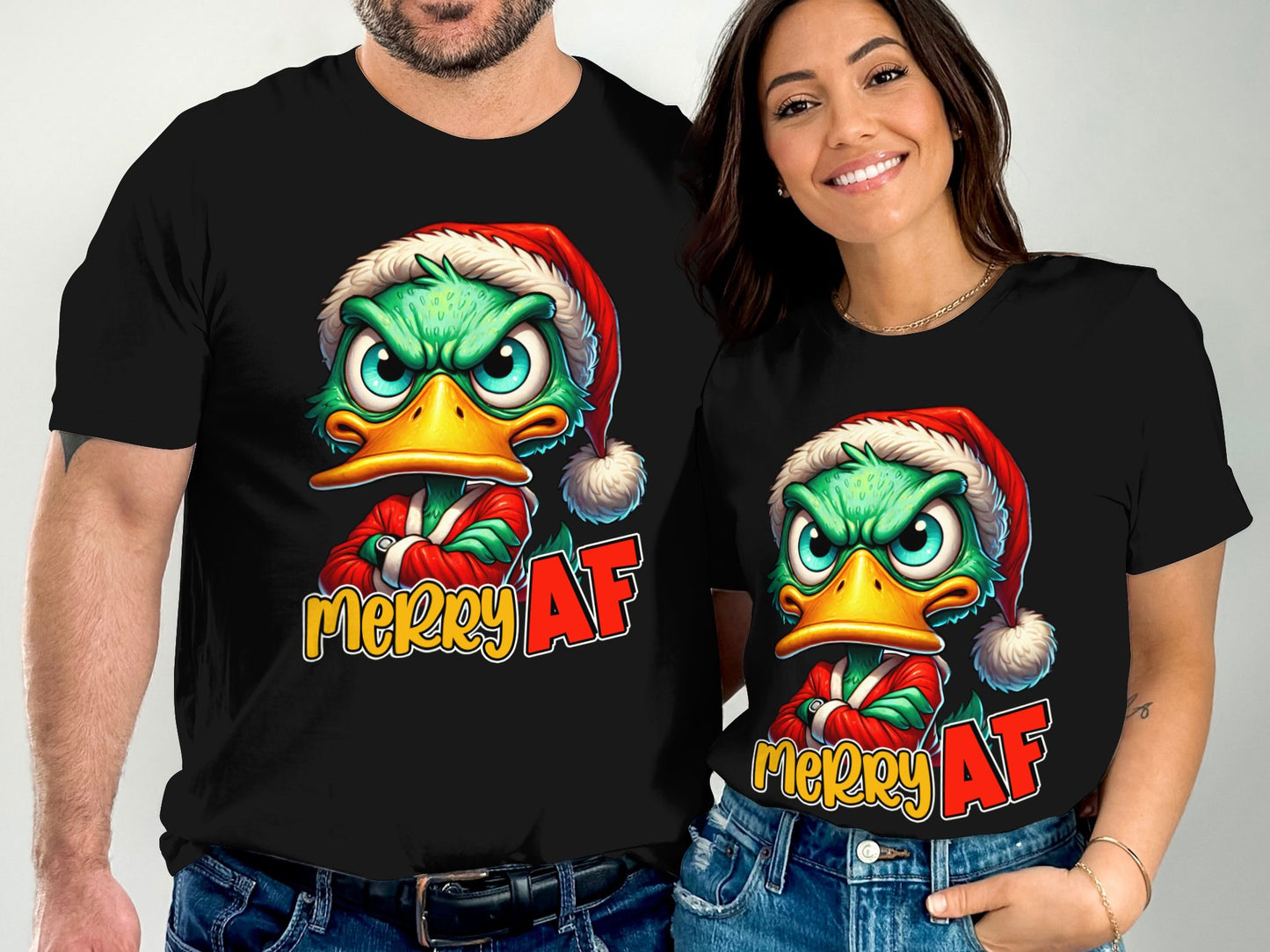 Angry Christmas Duck Graphic Merry AF T-Shirts -- 6398213