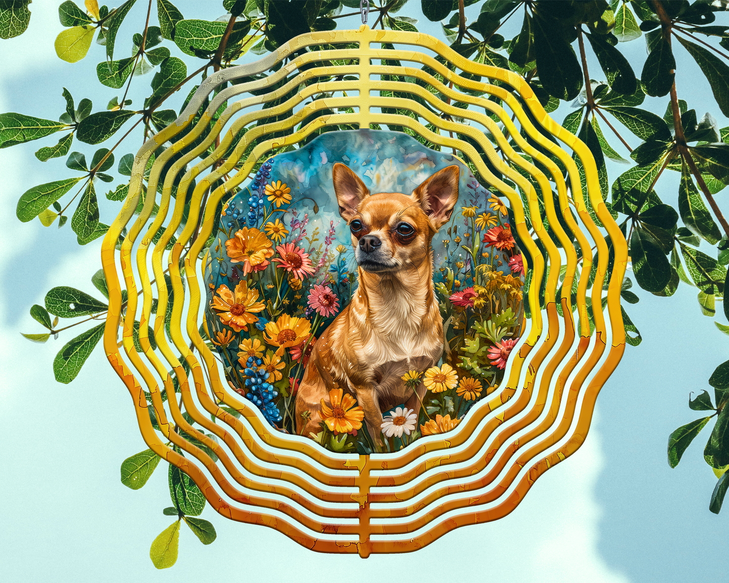 Beige Chihuahua Wind Spinner