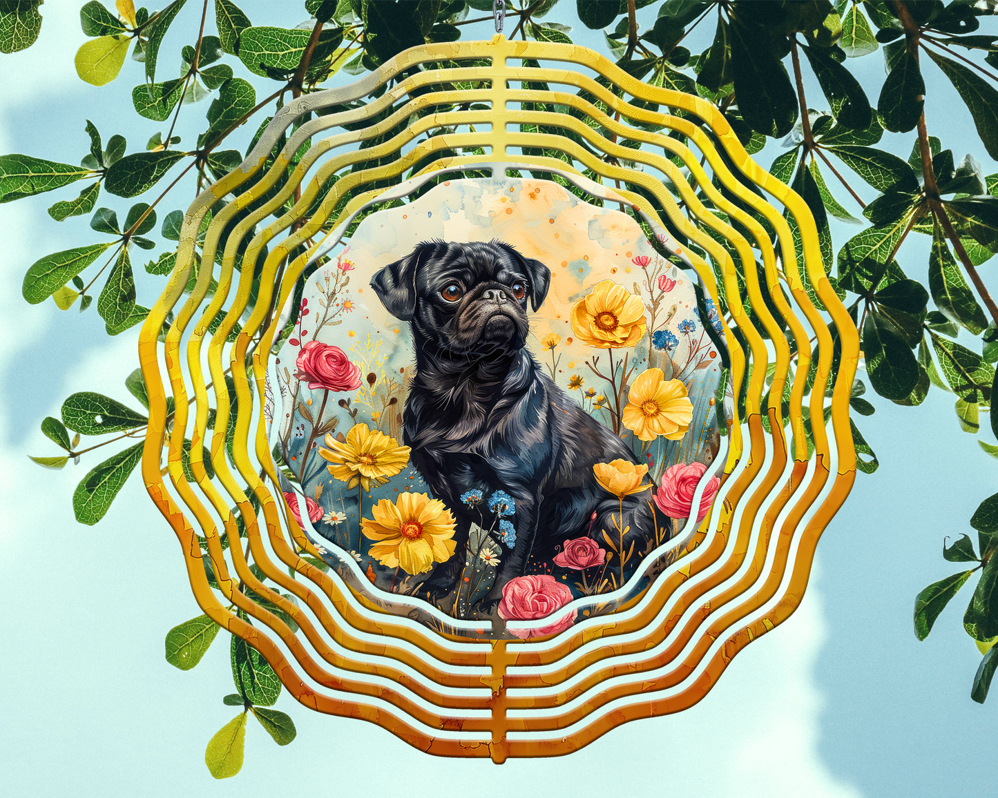 Black Pug Wind Spinner