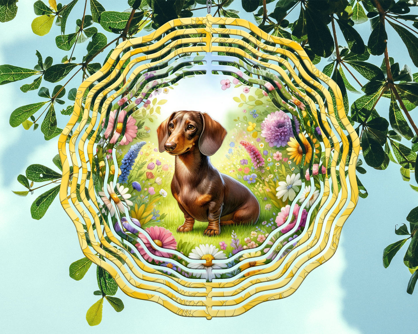 Brown Dachshund Wind Spinner