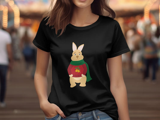 Bunny Wearing Christmas Sweater (Christmas T-shirt)