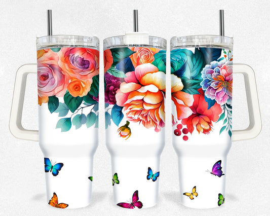 Butterfly Flowers 40 oz tumbler