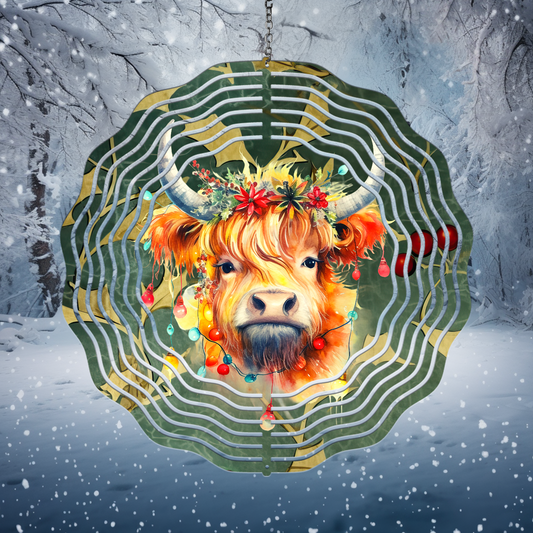 Christmas Highland Cow Wind Spinner