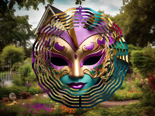 Colorful Mardi Gras Mask 8 Wind Spinner