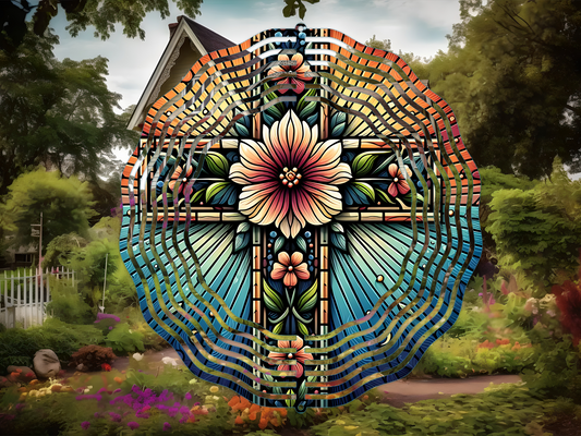 Cross Flower Stained Glass Wind Spinner