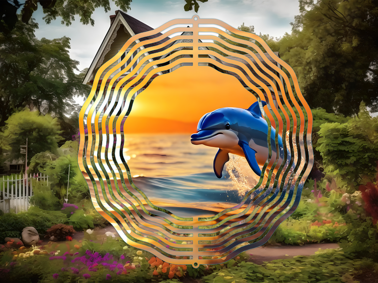 Dolphins and Sunset 4 Wind Spinner