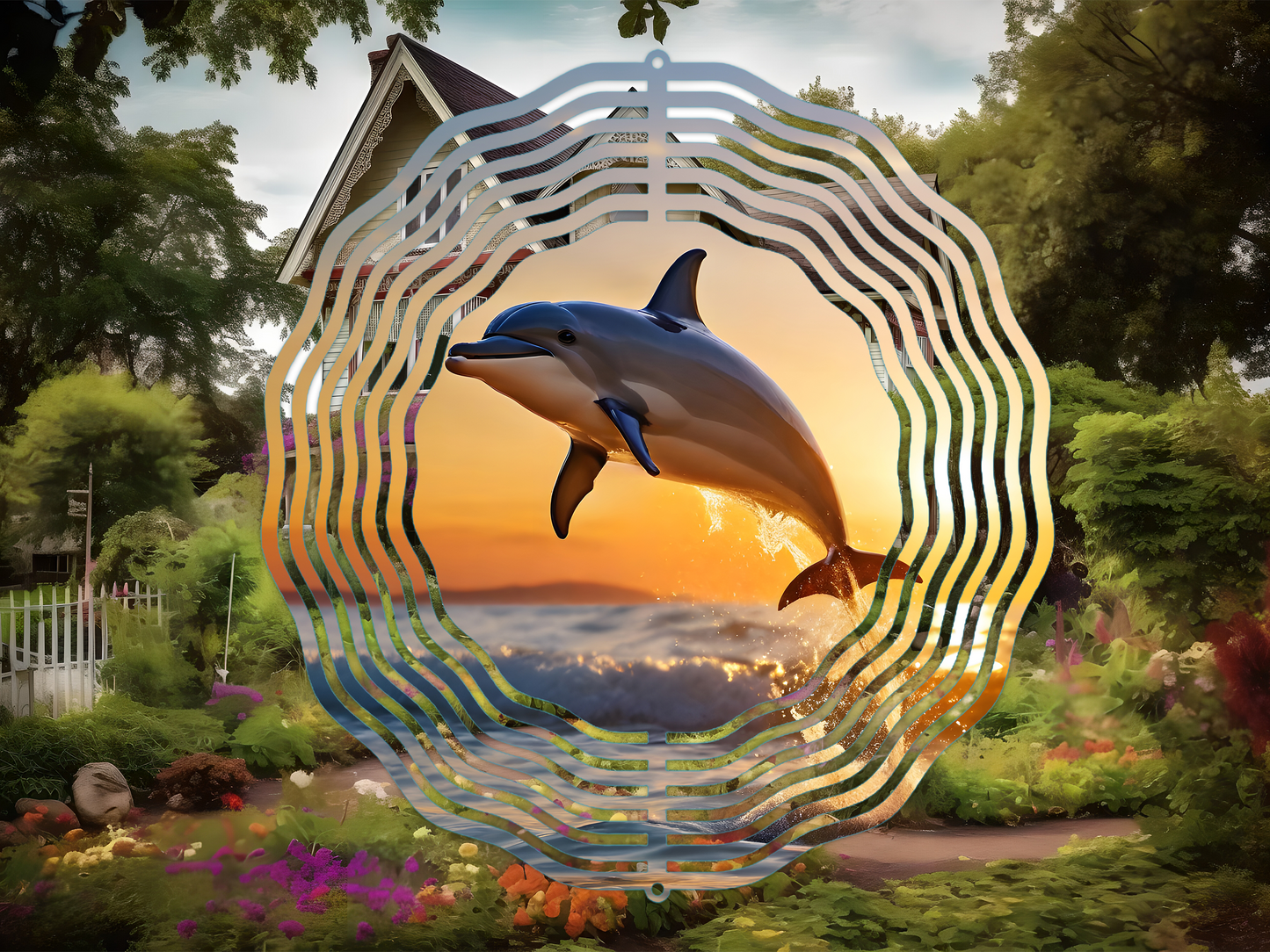 Dolphins and Sunset 5 Wind Spinner