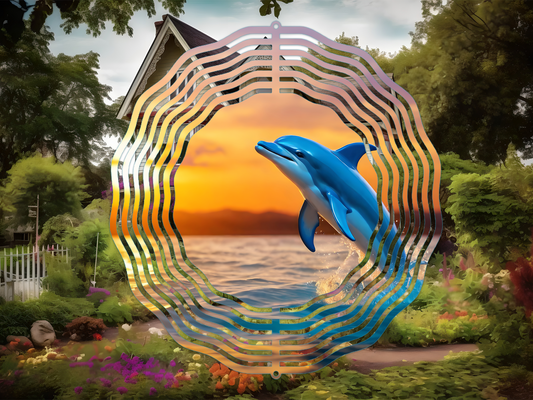 Dolphins and Sunset 8 Wind Spinner